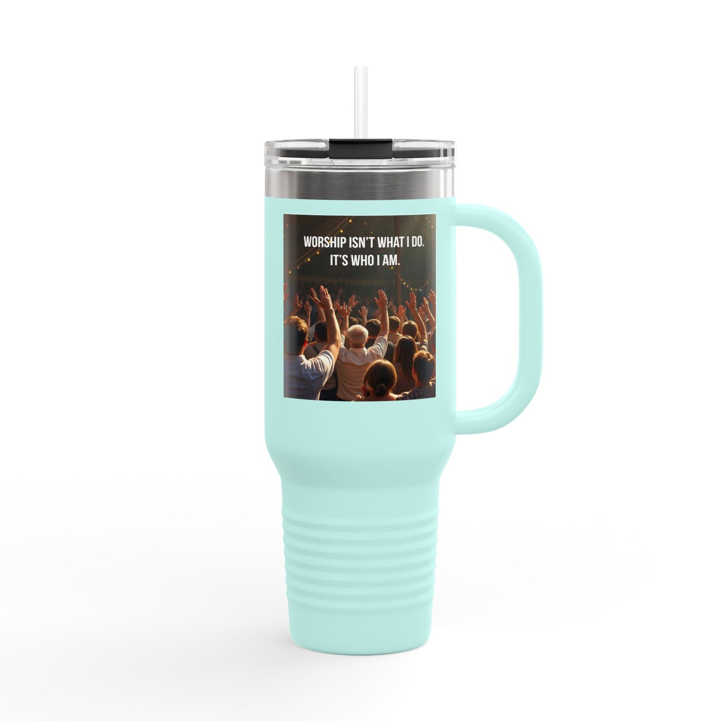 40oz Insulated Travel Mug — "Worship Isn't What I Do, It's Who I Am" Concert Crowd Design