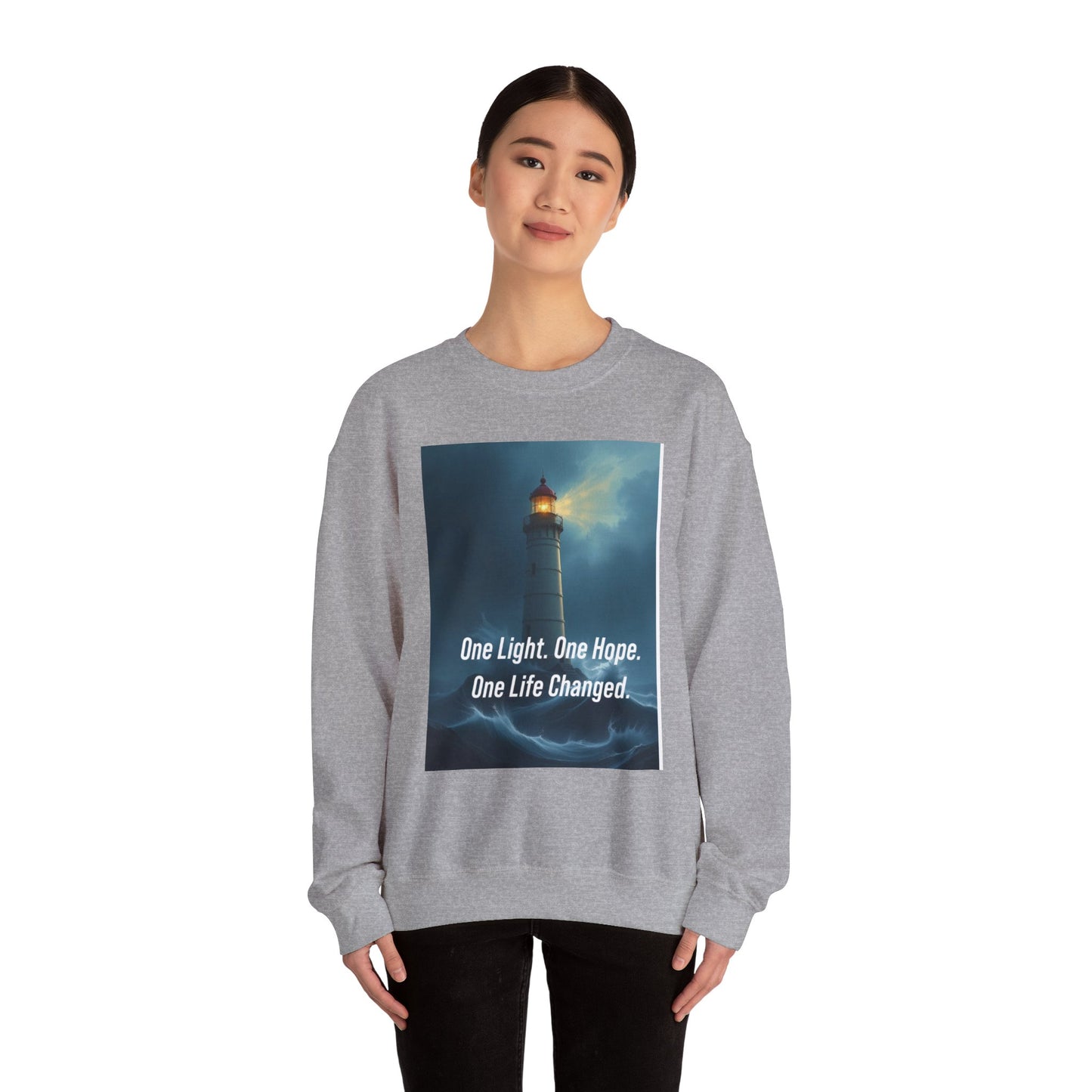 Lighthouse Hope Crewneck Sweatshirt — "One Light. One Hope. One Life Changed."