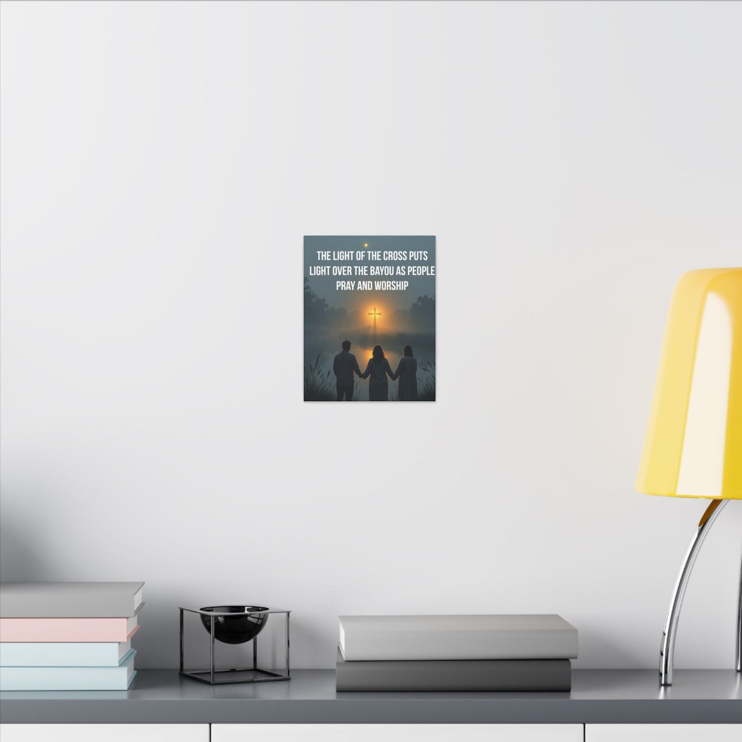 Faith Wall Art Canvas — “The Light of the Cross Puts Light Over the Bayou as People Pray and Worship”