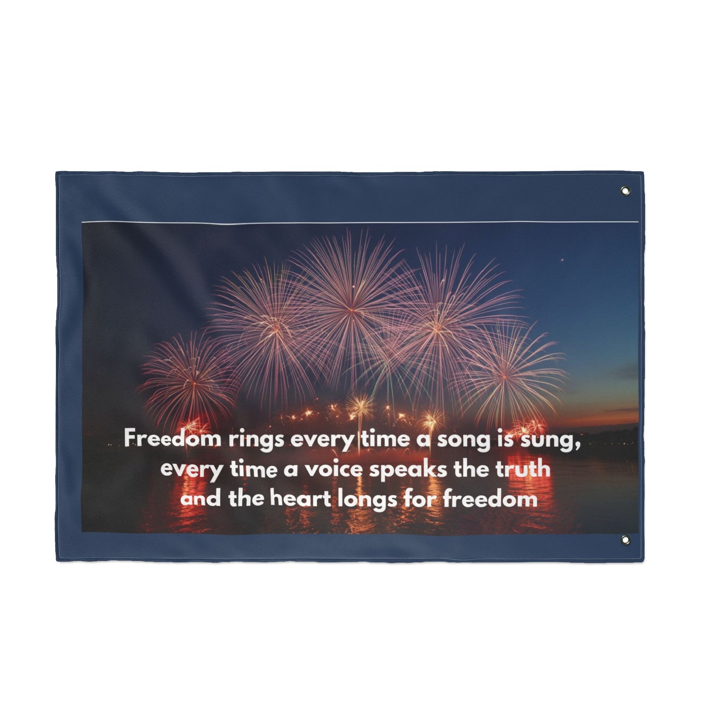 Freedom Fireworks Flag — Double-Sided Patriotic Yard Banner with Inspirational Quote