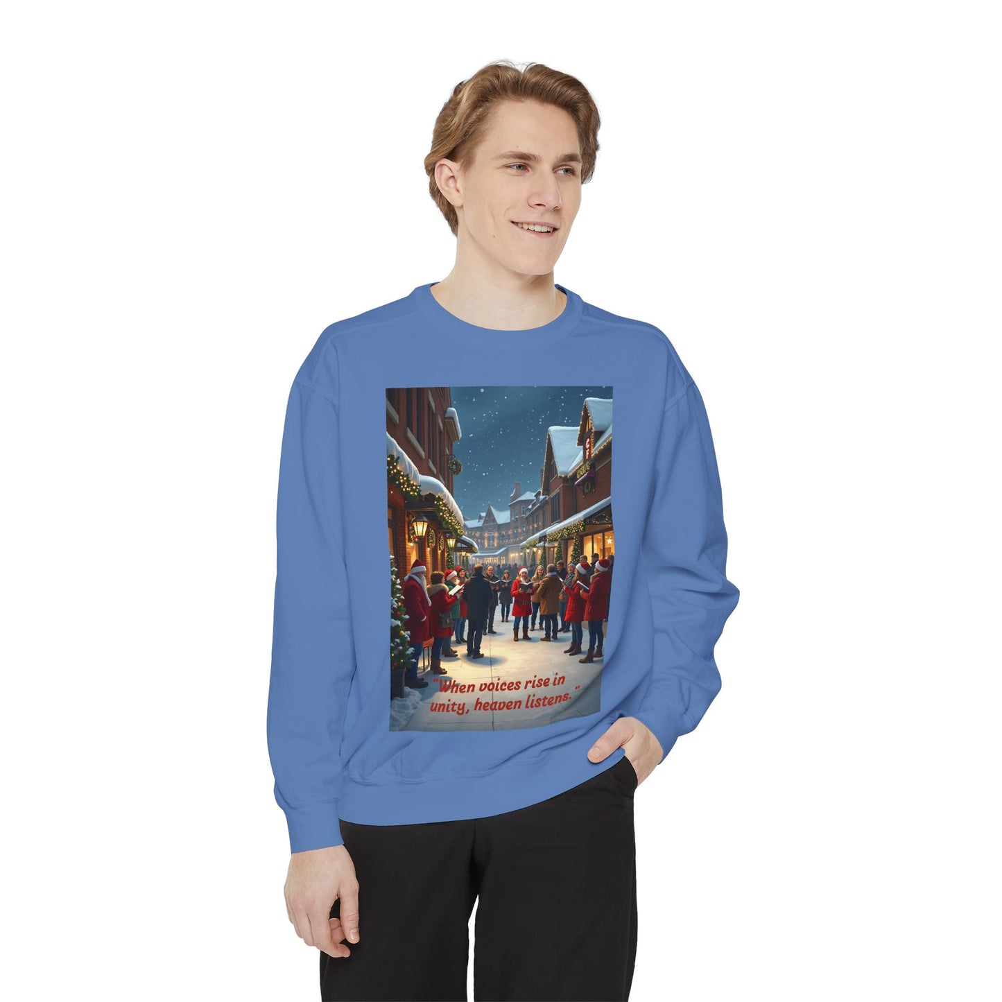Cozy Holiday Sweatshirt with Vintage Street Scene, Christmas Gift, Unisex Apparel, Casual Wear, Year-Round Comfort