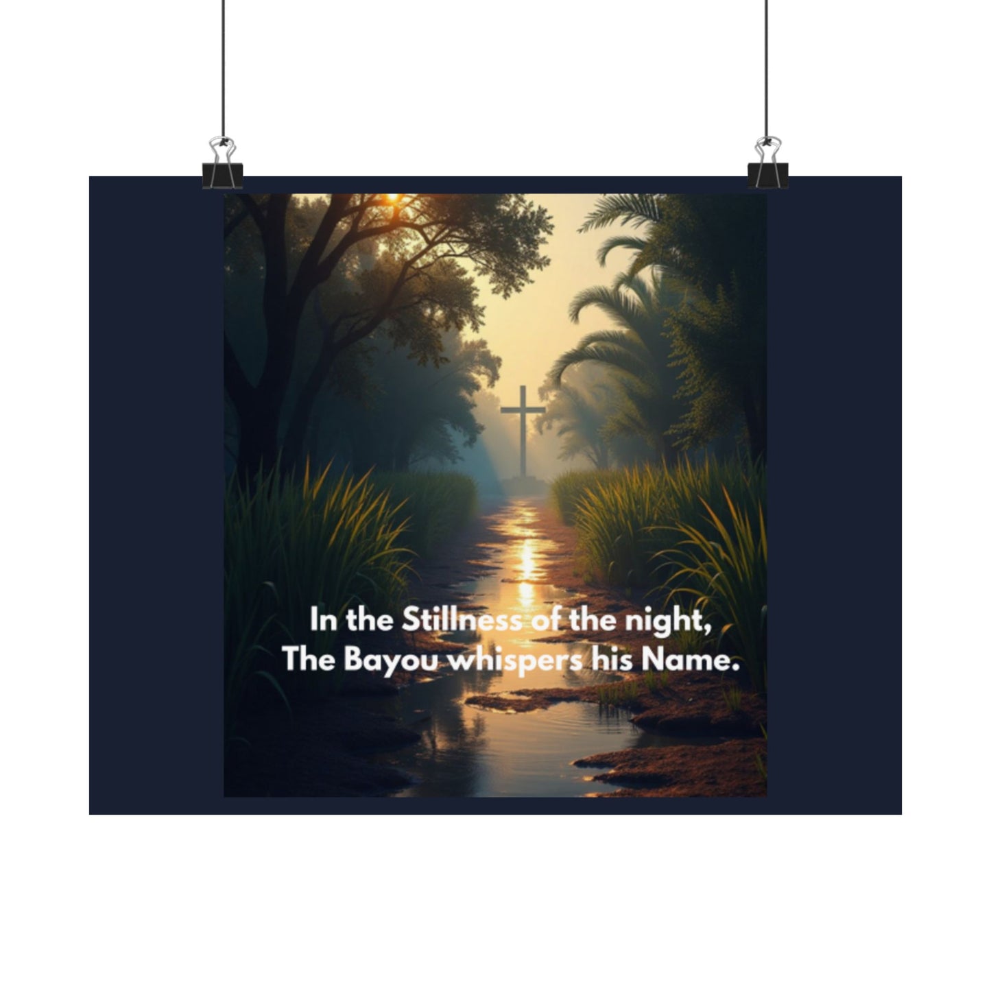 Bayou Quiet Satin Poster — "In the Stillness of the Night, The Bayou Whispers His Name"
