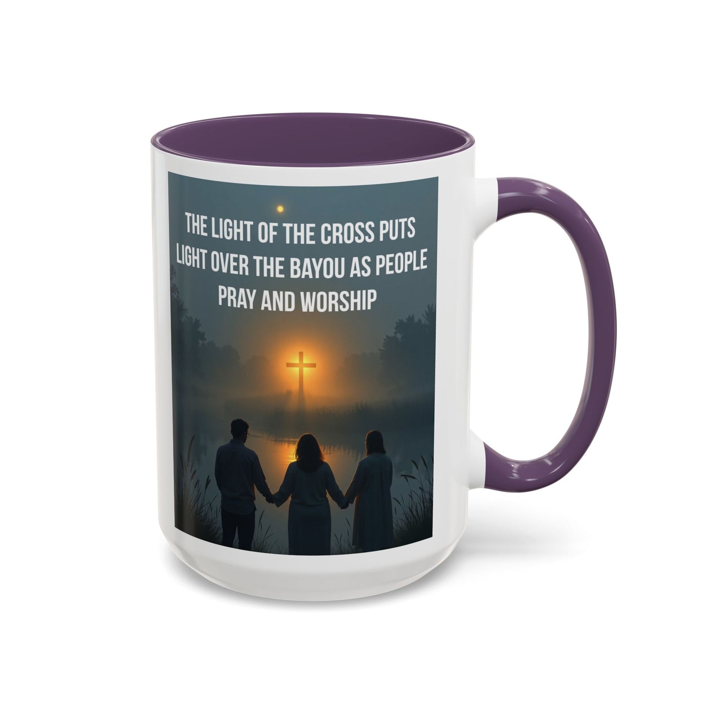 Christian Accent Coffee Mug — “The Light of the Cross” Inspirational Bible Verse Design