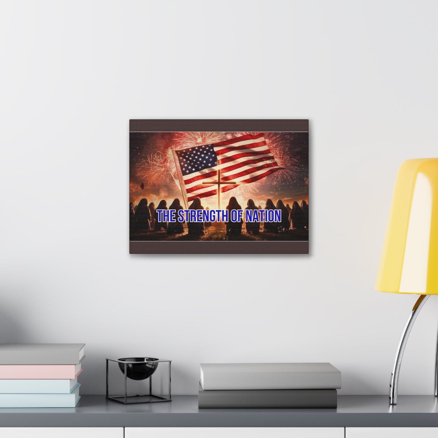 Patriotic Canvas Wall Art – “The Strength of Nation” American Flag with Fireworks