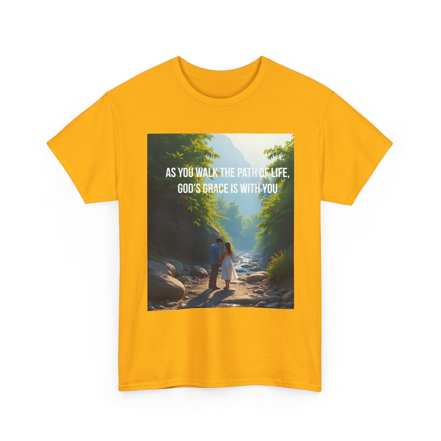 Faith-Inspired Nature T-Shirt — "As You Walk the Path of Life, God’s Grace Is With You"