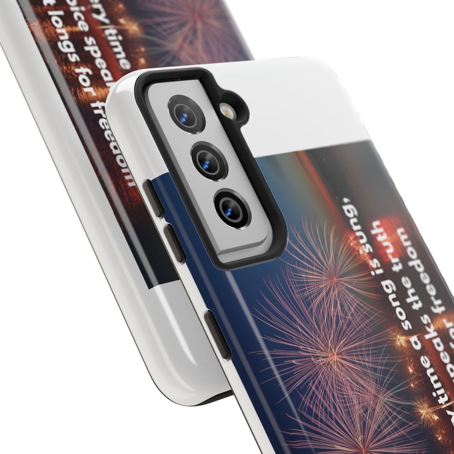 Patriotic Fireworks Tough Phone Case — "Freedom" Quote Protective Cover