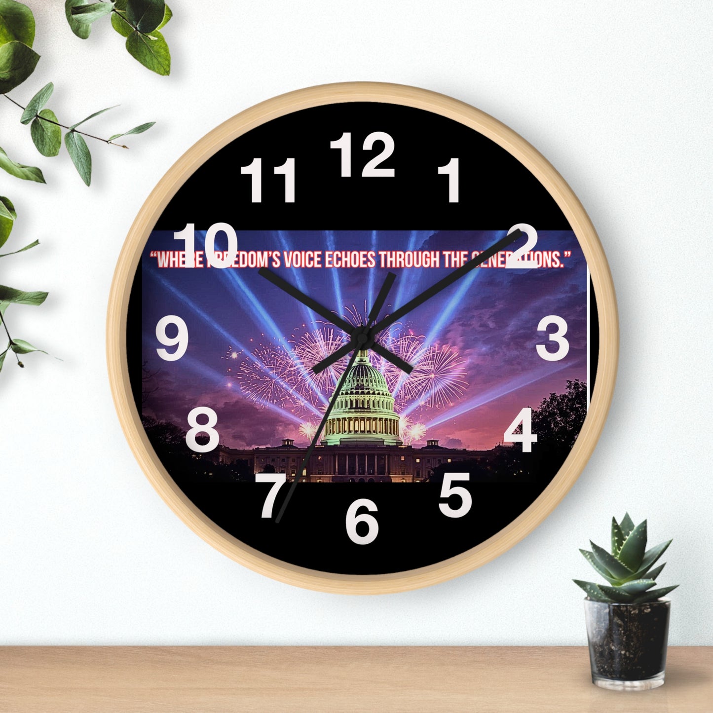 Capitol Fireworks Wall Clock — Patriotic Washington D.C. Clock with Quote