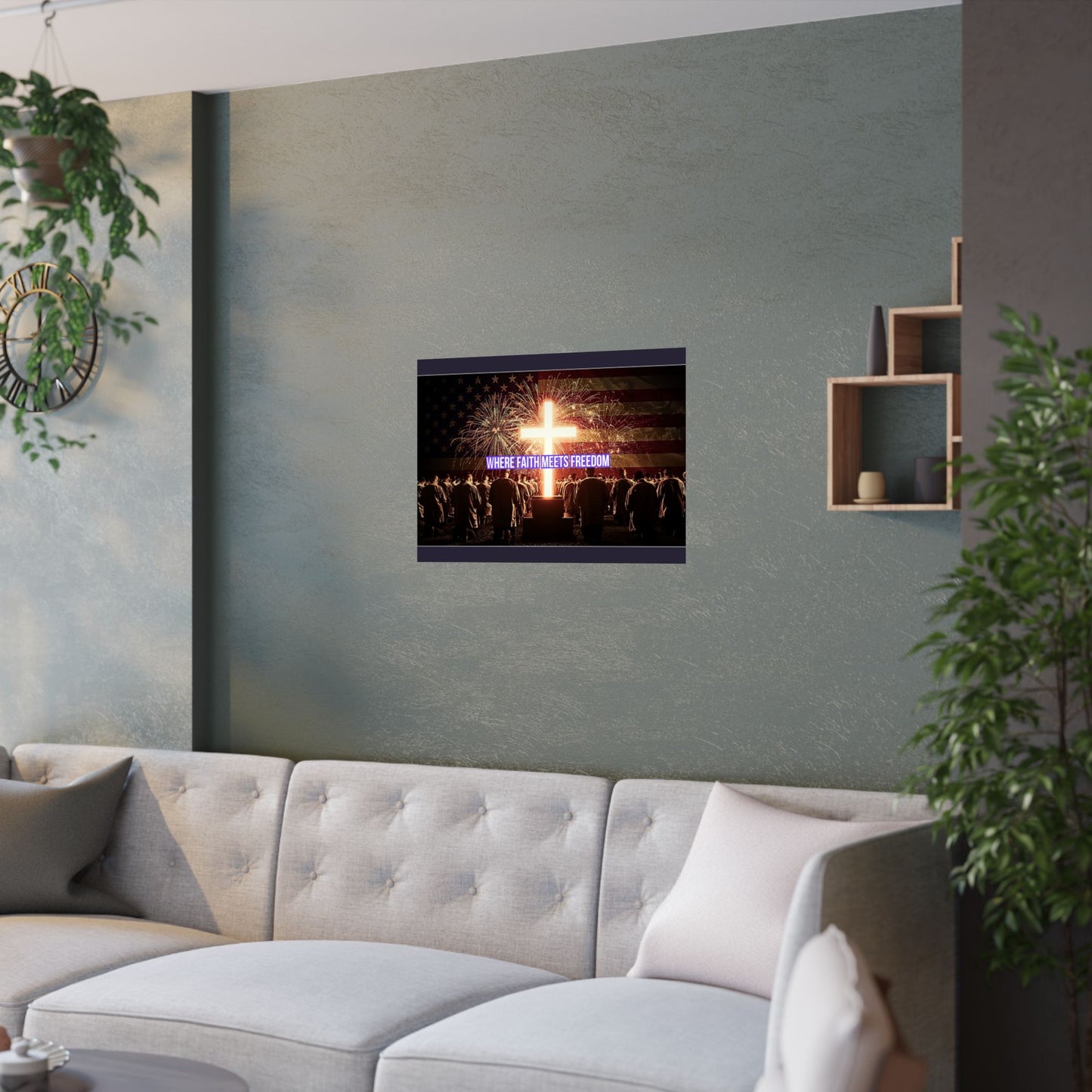 Where Faith Meets Freedom Satin Poster - Christian Patriotic Wall Art (210gsm)