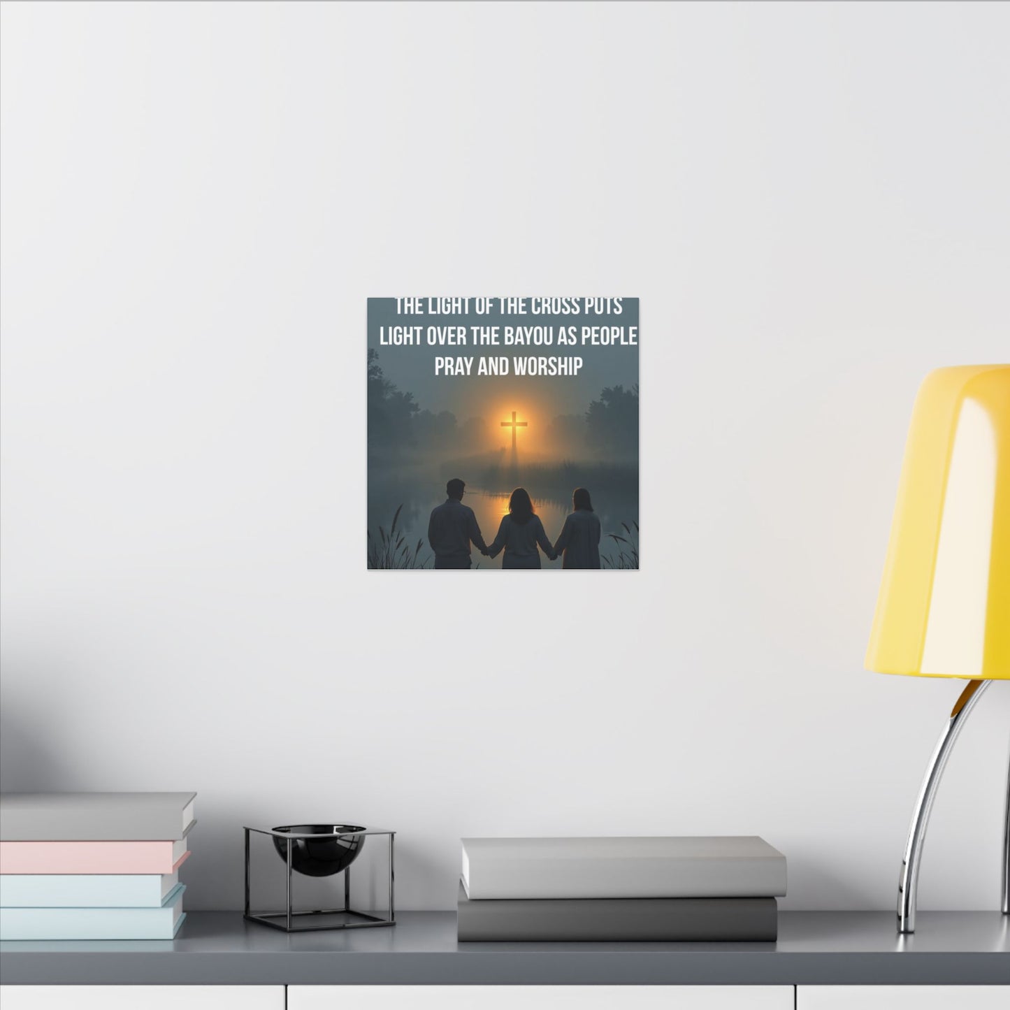 Faith Wall Art Canvas — “The Light of the Cross Puts Light Over the Bayou as People Pray and Worship”