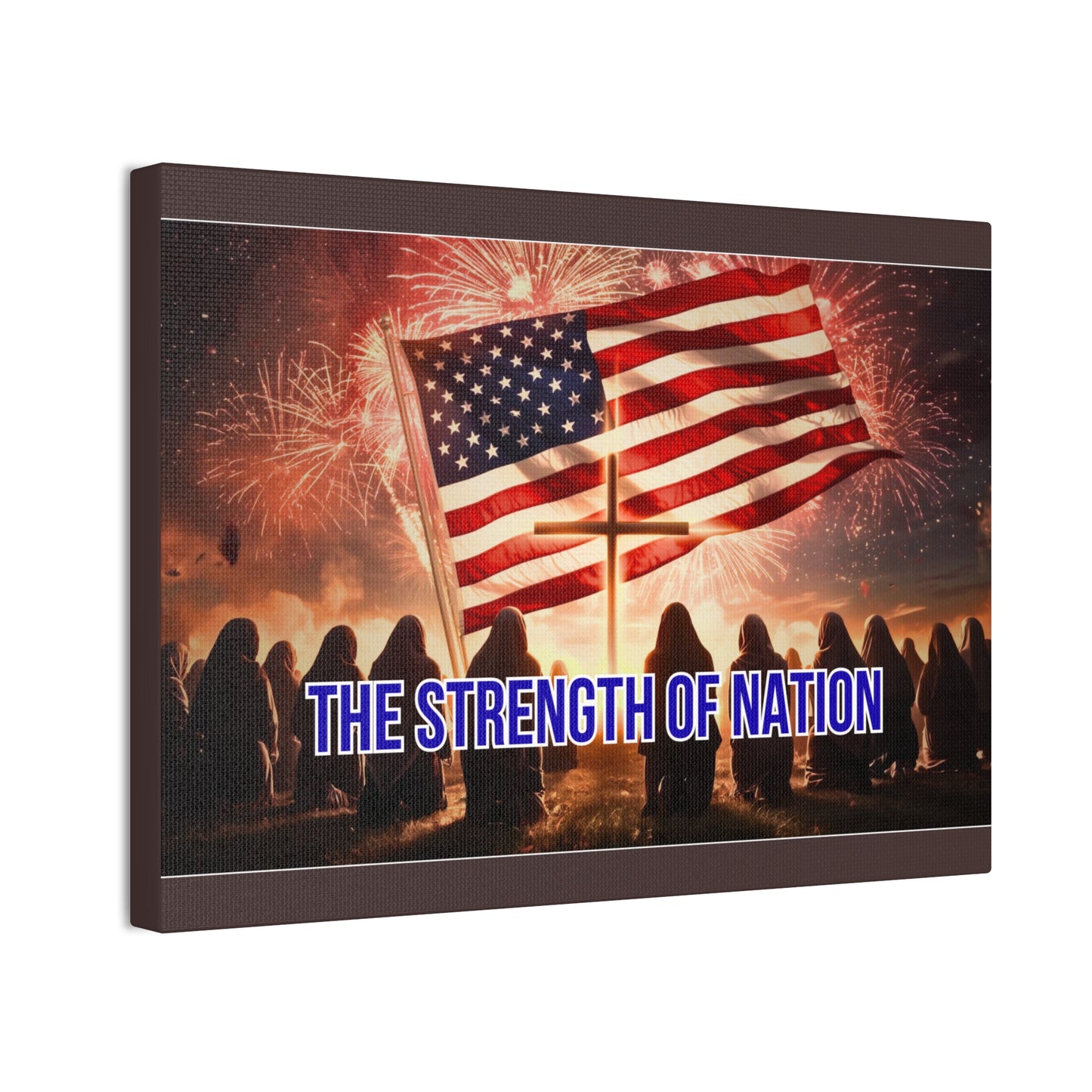 Patriotic Canvas Wall Art – “The Strength of Nation” American Flag with Fireworks