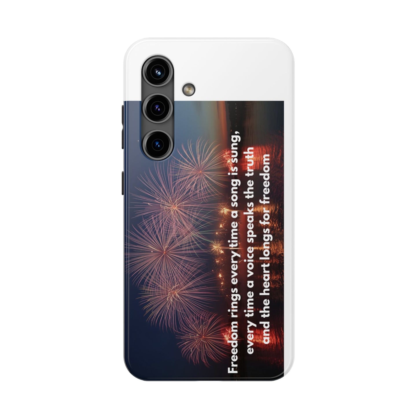 Patriotic Fireworks Tough Phone Case — "Freedom" Quote Protective Cover