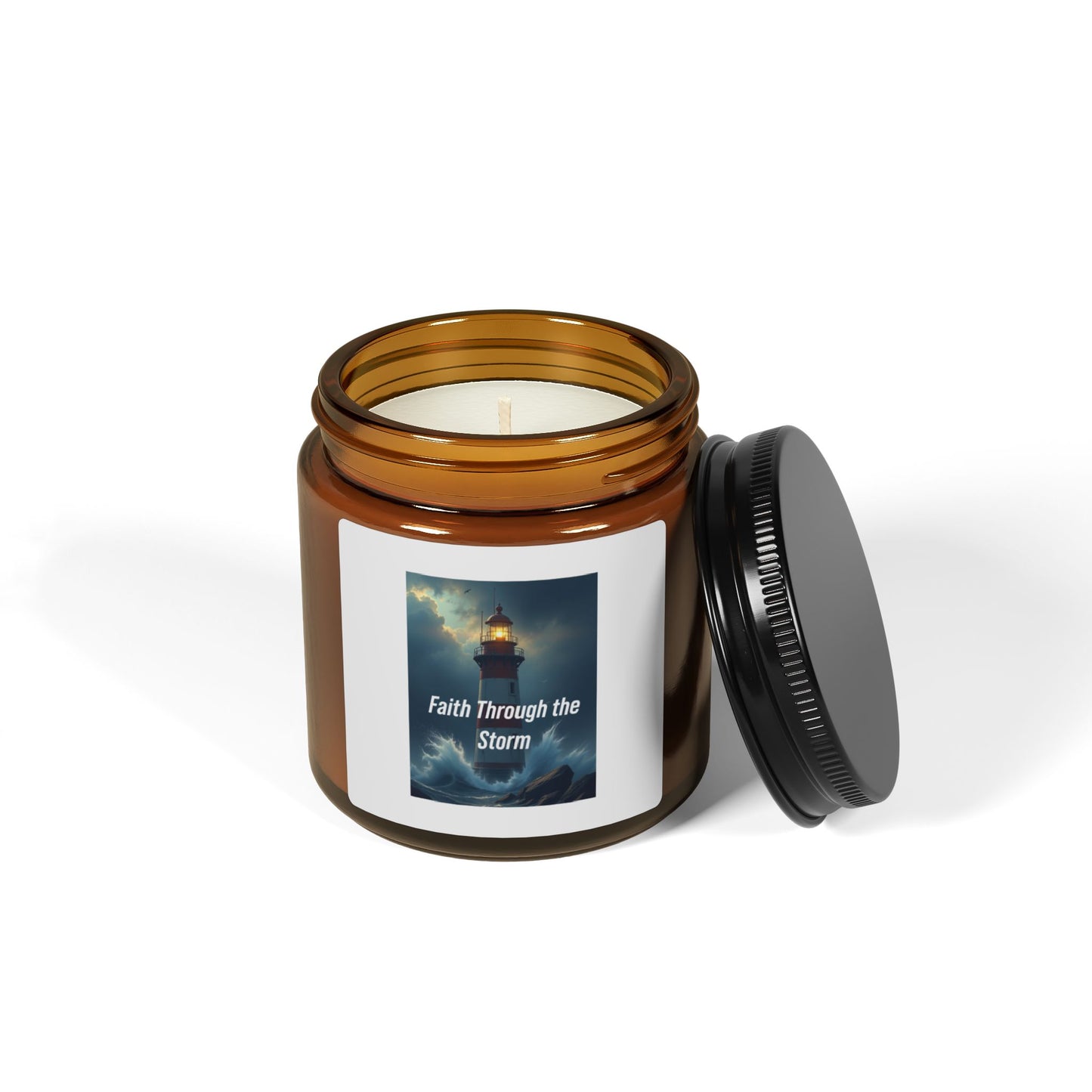 Faith Through the Storm Soy Candle — Amber Jar Inspirational Scented Candle