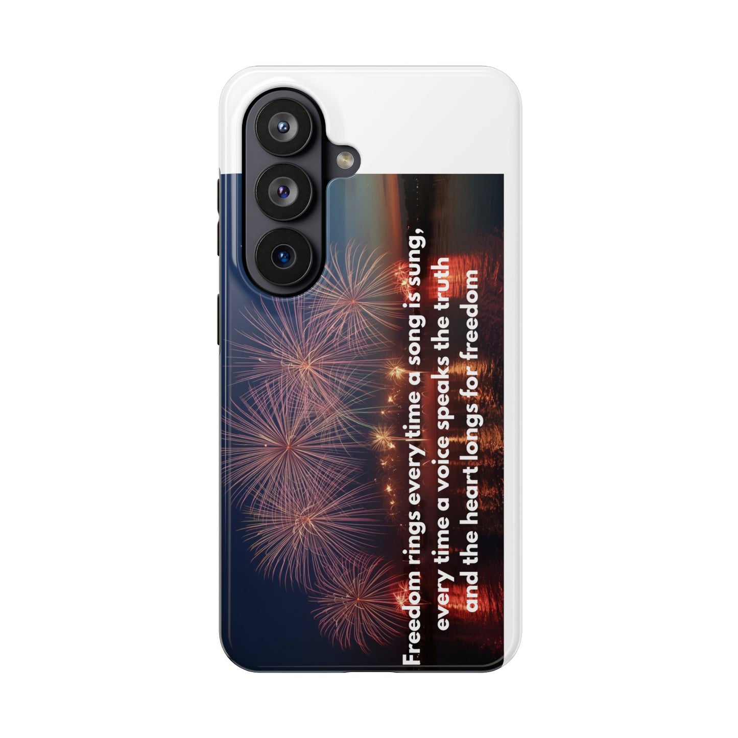 Patriotic Fireworks Tough Phone Case — "Freedom" Quote Protective Cover