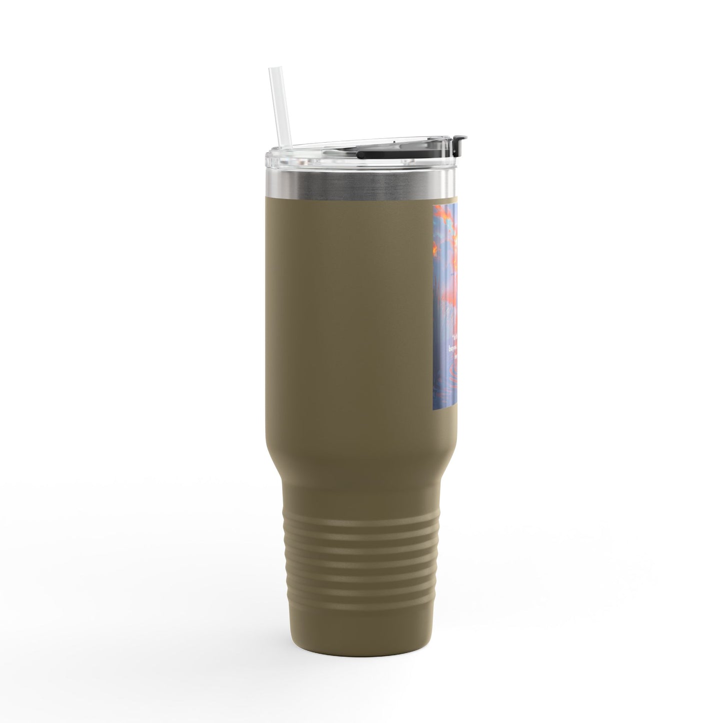 40oz Insulated Travel Mug — Christian Sunrise Design with Scripture Quote