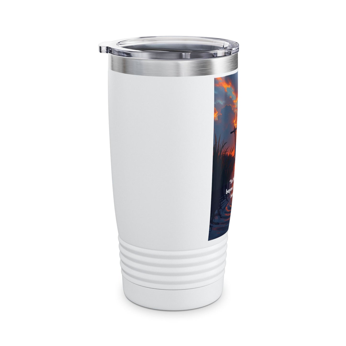 Inspirational Bayou Sunset Tumbler — 20oz Ringneck with 'In the quiet of the bayou, I discovered the heart of God'