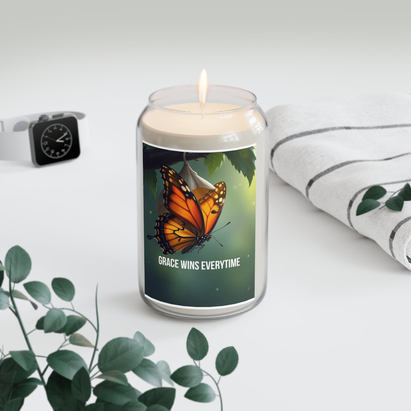 Grace Wins Everytime Soy Candle — 13.75oz Scented Jar (Monarch Butterfly)