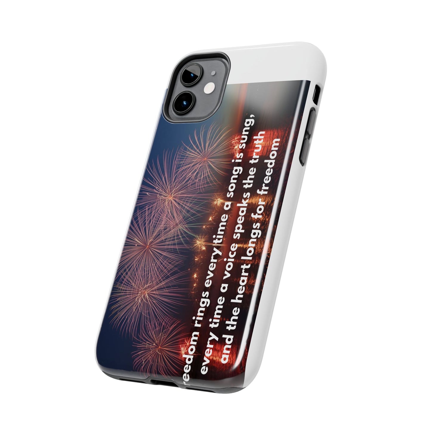 Patriotic Fireworks Tough Phone Case — "Freedom" Quote Protective Cover