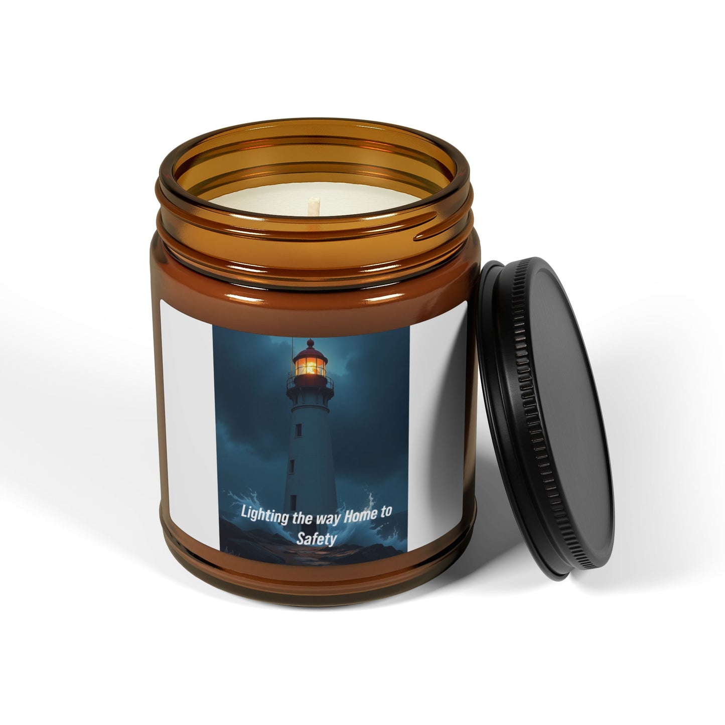 Lighthouse Glow Scented Soy Candle — Amber Jar (Calming Ocean Fragrance)