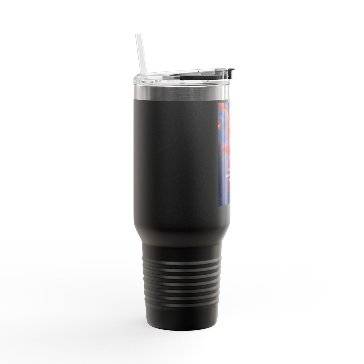 40oz Insulated Travel Mug — Christian Sunrise Design with Scripture Quote