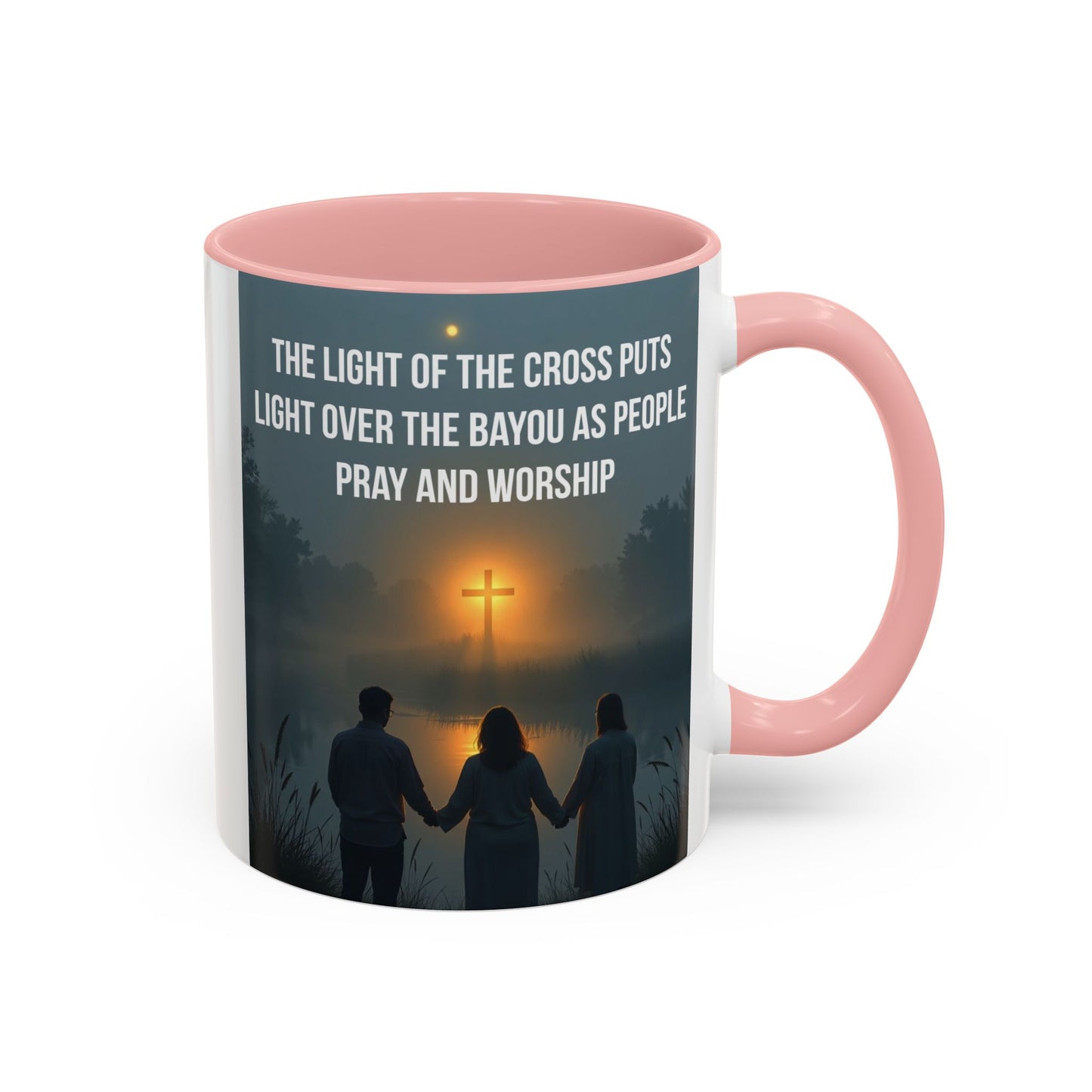 Christian Accent Coffee Mug — “The Light of the Cross” Inspirational Bible Verse Design