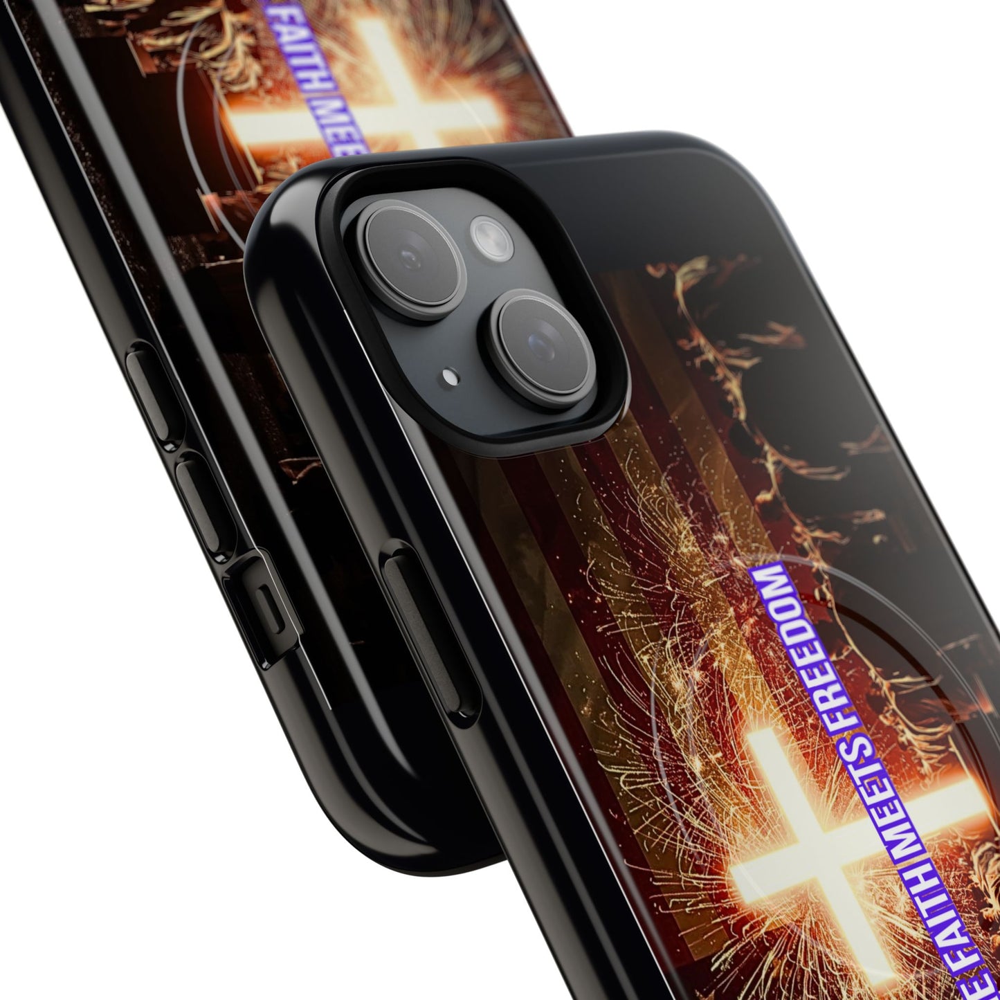 Christian Cross Phone Case - "Where Faith Meets Freedom" Tough Magnetic Case
