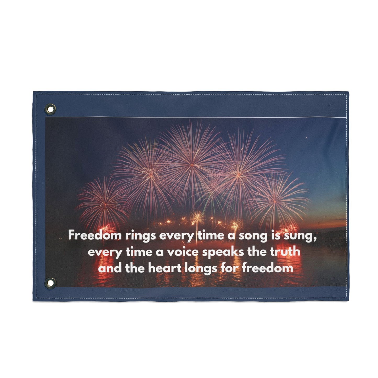 Freedom Fireworks Flag — Double-Sided Patriotic Yard Banner with Inspirational Quote