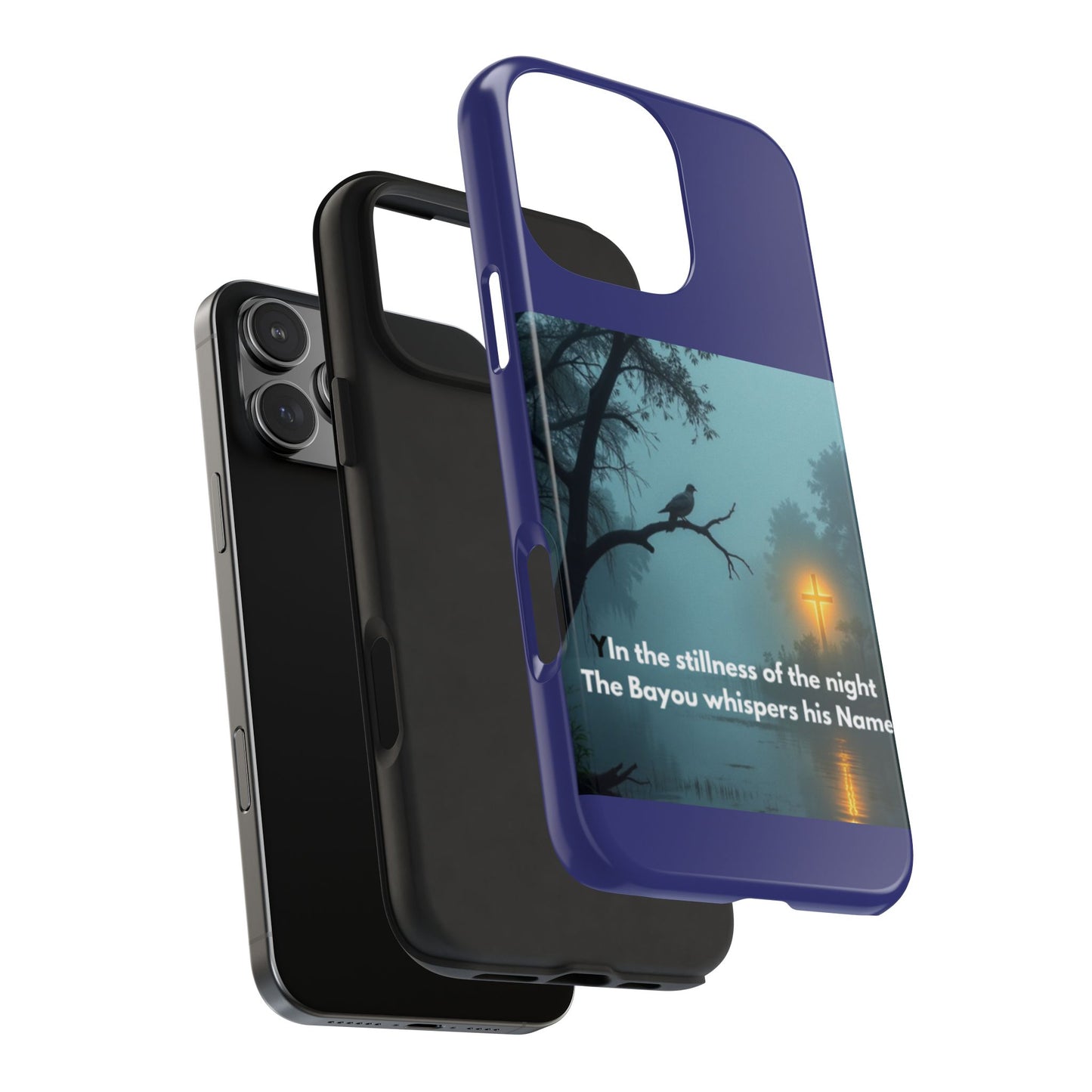Tough Phone Case — 'In the stillness of the night the Bayou whispers his Name' Moody Bayou Cross Design