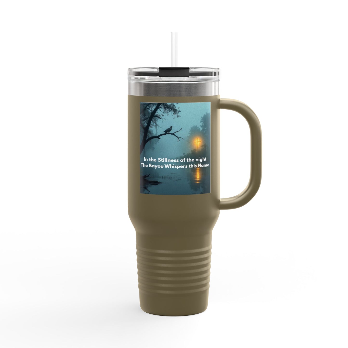 40oz Insulated Travel Mug — Moody Forest Nightscape with Quote