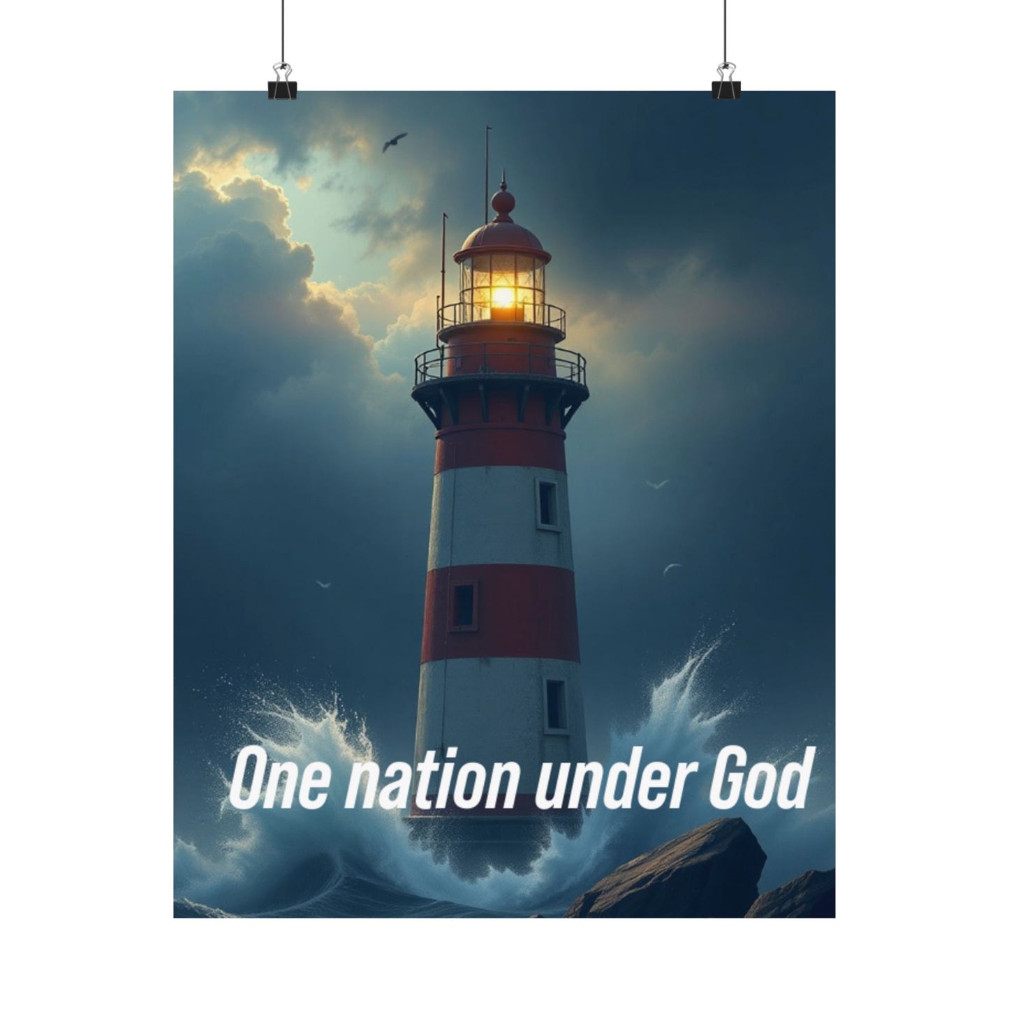Lighthouse Satin Poster — "One Nation Under God" Patriotic Wall Art