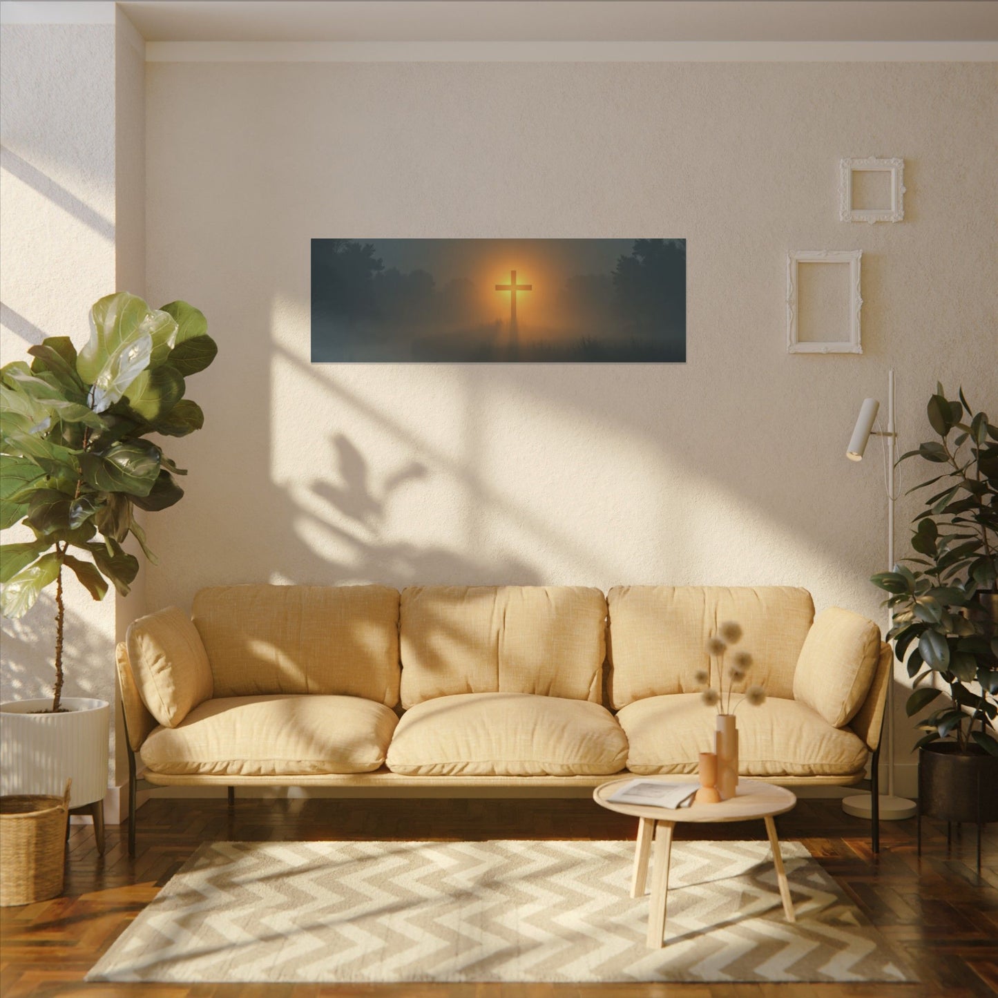 Faith Wall Art Canvas — “The Light of the Cross Puts Light Over the Bayou as People Pray and Worship”