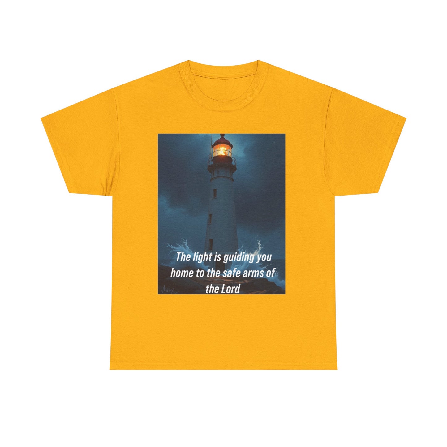 Christian Lighthouse T-Shirt — "The light is guiding you home to the safe arms of the Lord"