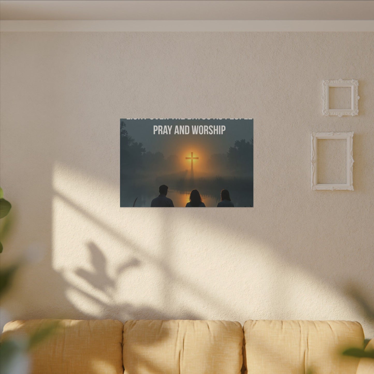 Faith Wall Art Canvas — “The Light of the Cross Puts Light Over the Bayou as People Pray and Worship”