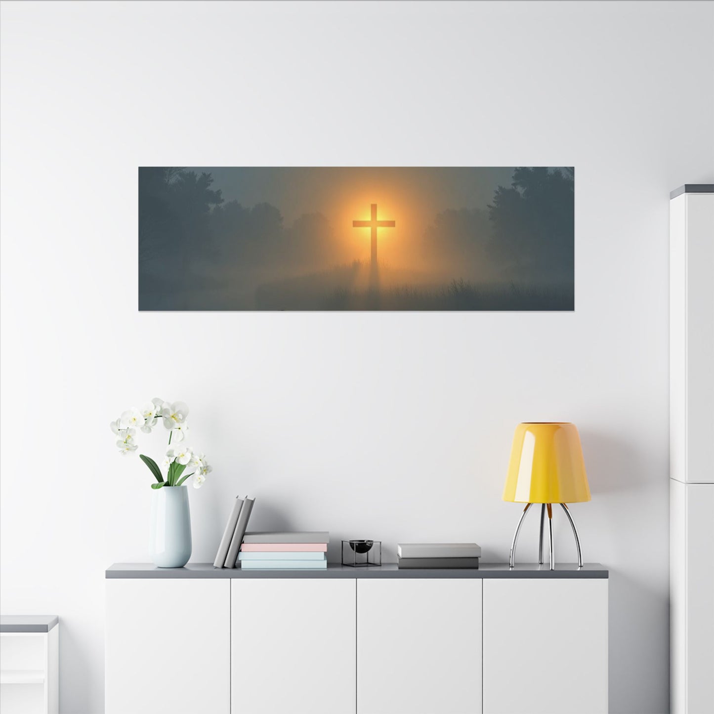 Faith Wall Art Canvas — “The Light of the Cross Puts Light Over the Bayou as People Pray and Worship”