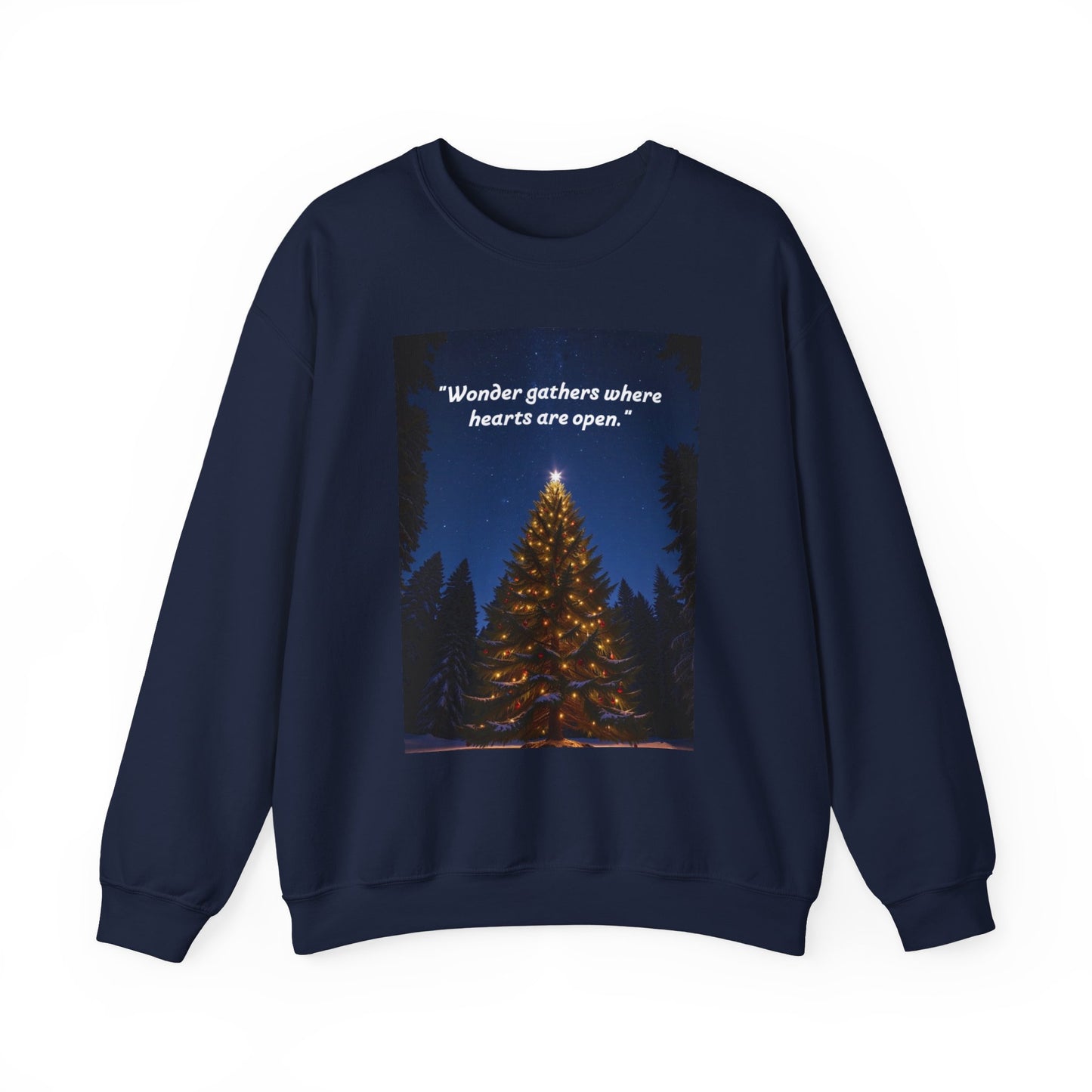 Cozy Holiday Crewneck Sweatshirt - "Wonder Gathers Where Hearts Are Open" - Perfect for Christmas, Gifts, Winter Wear, Casual Style   20