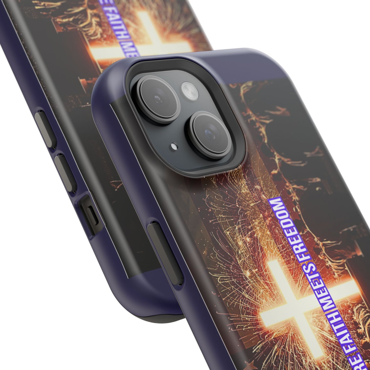 Christian Cross iPhone Case — “Where Faith Meets Freedom” Magnetic Impact-Resistant Phone Case