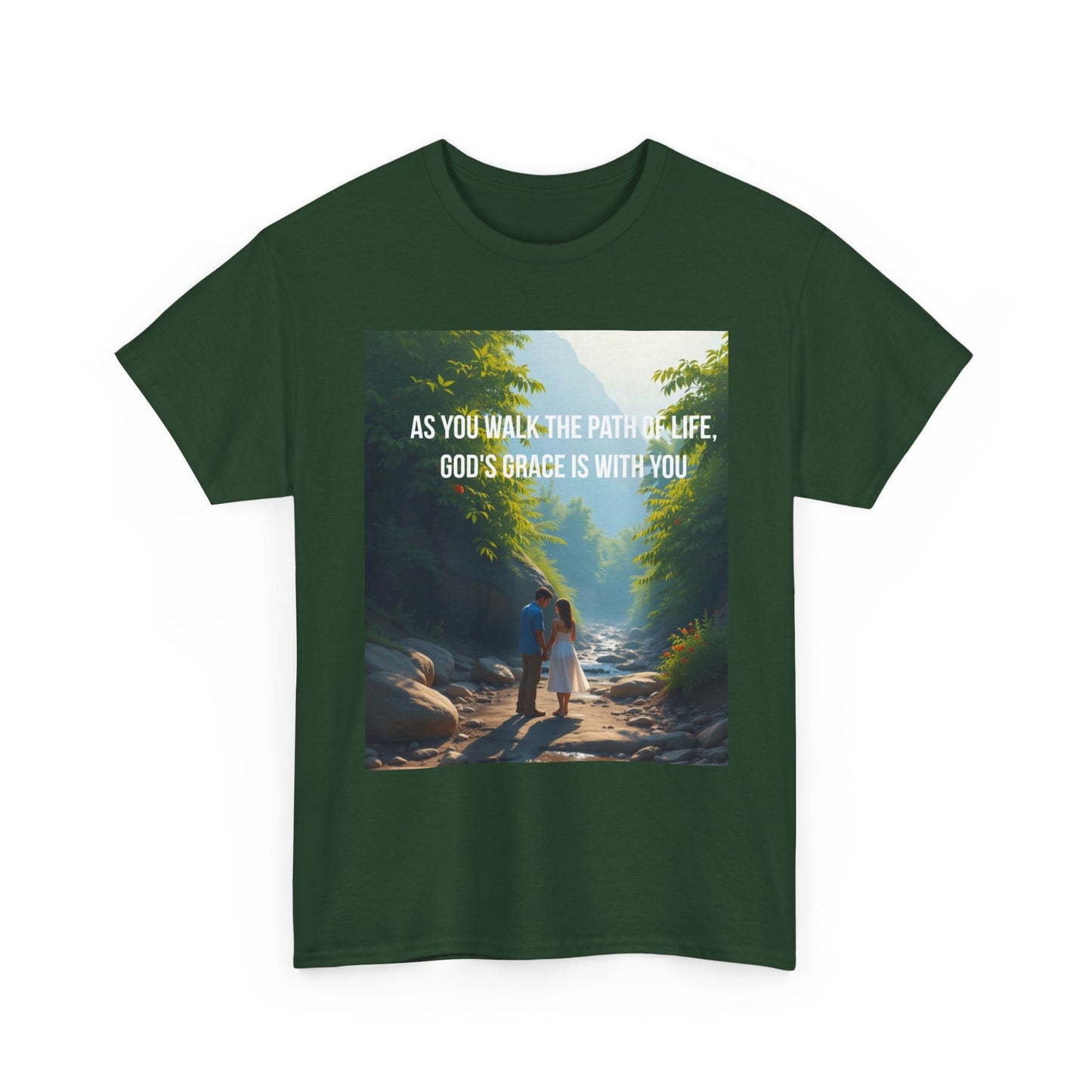 Faith-Inspired Nature T-Shirt — "As You Walk the Path of Life, God’s Grace Is With You"