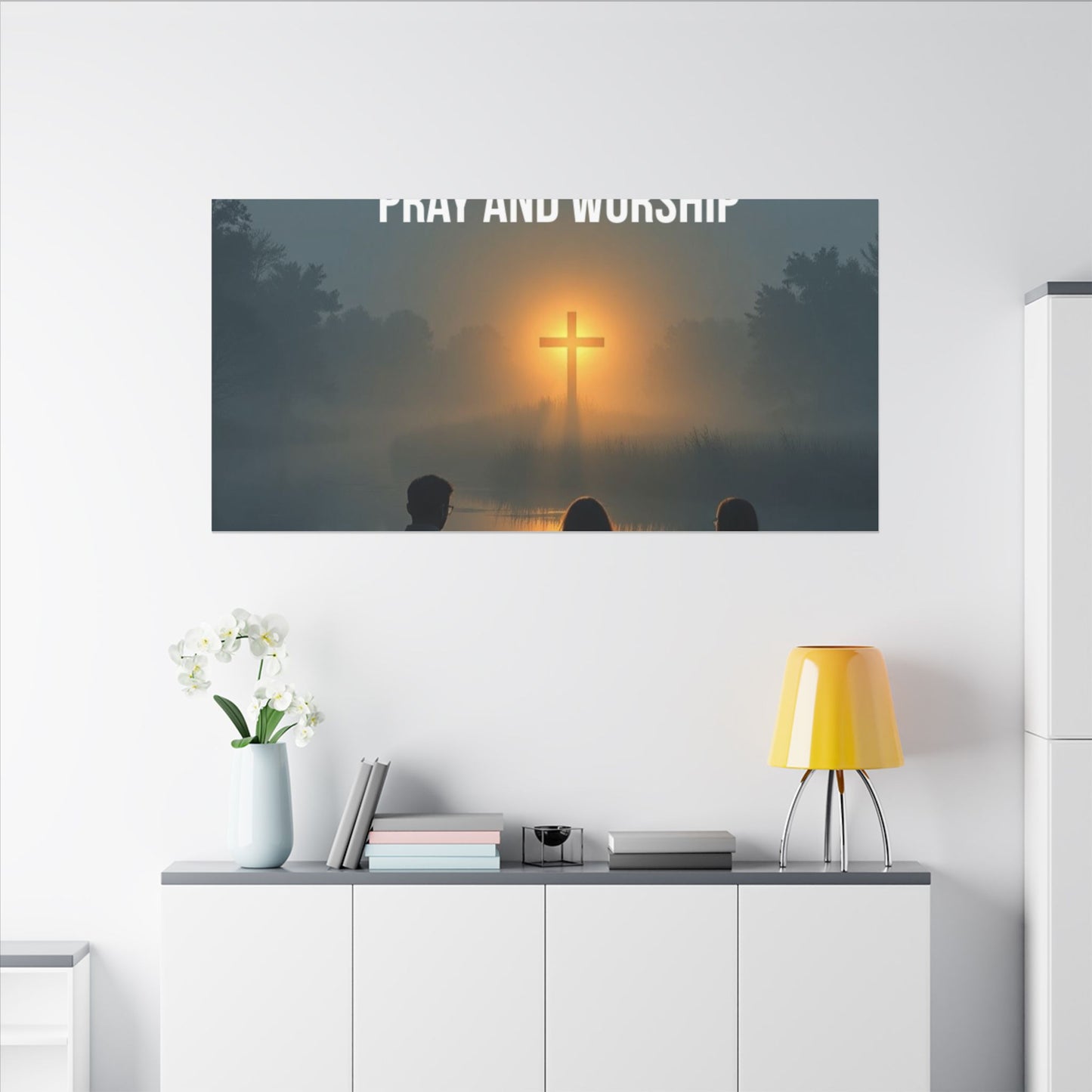 Faith Wall Art Canvas — “The Light of the Cross Puts Light Over the Bayou as People Pray and Worship”