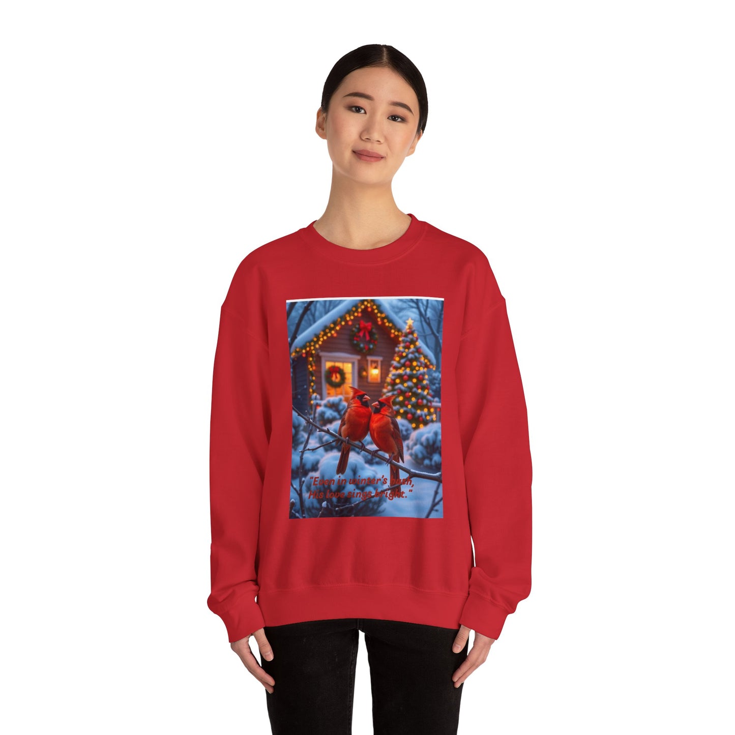 Cozy Holiday Sweatshirt with Cardinal Design, Christmas Gift, Winter Layering, Unisex Crewneck, Seasonal Apparel