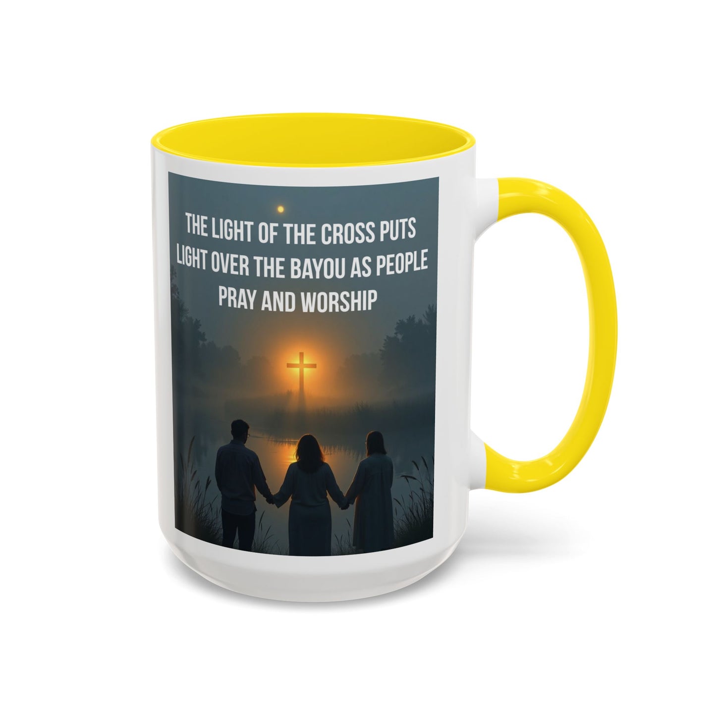 Christian Accent Coffee Mug — “The Light of the Cross” Inspirational Bible Verse Design
