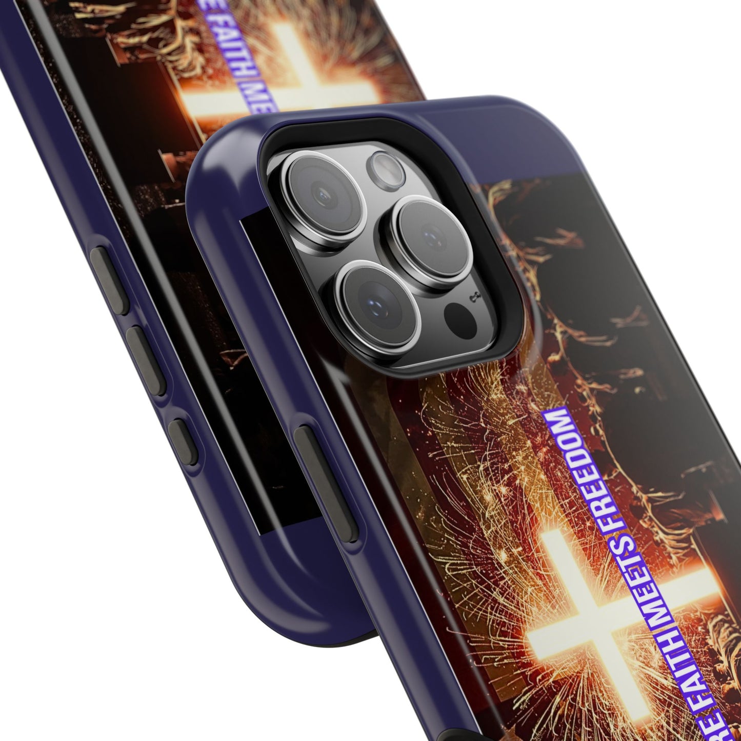 Christian Cross iPhone Case — “Where Faith Meets Freedom” Magnetic Impact-Resistant Phone Case