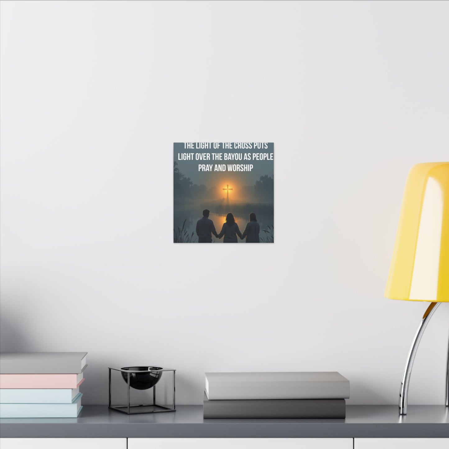 Faith Wall Art Canvas — “The Light of the Cross Puts Light Over the Bayou as People Pray and Worship”