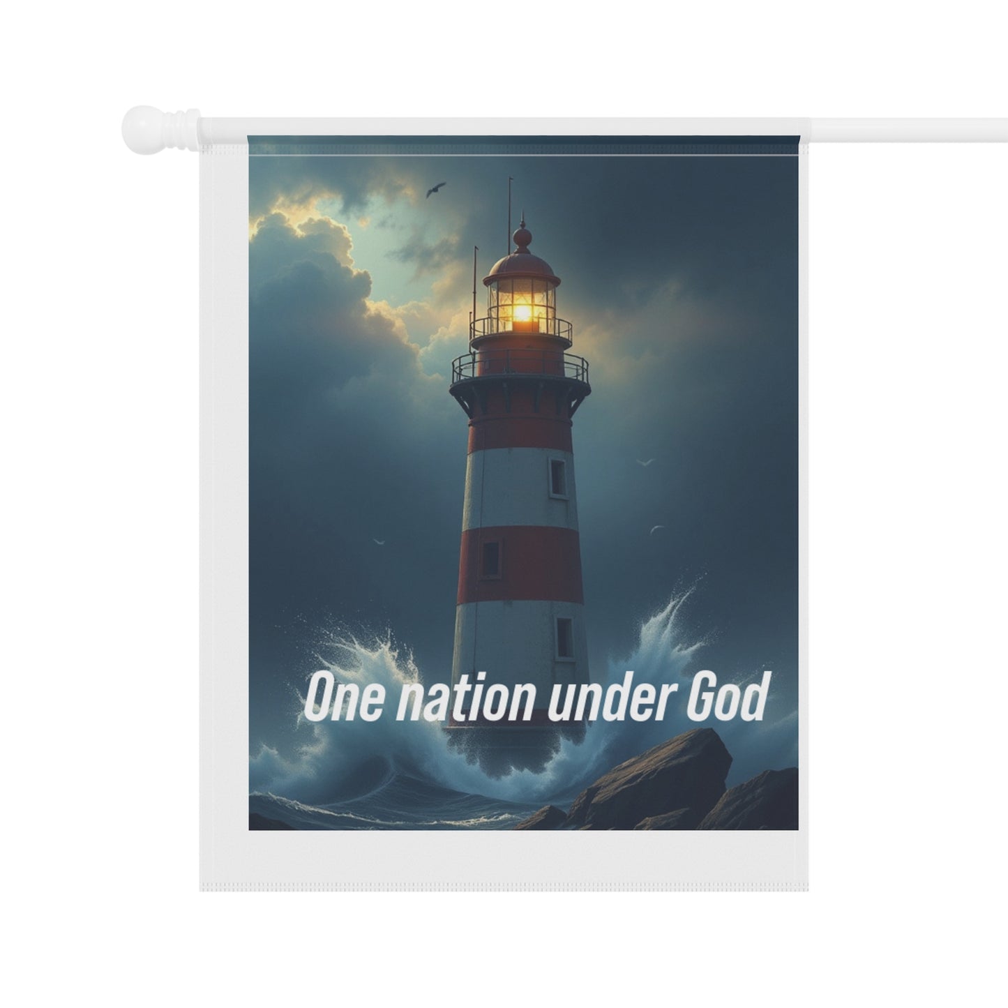 Lighthouse Garden Flag — "One Nation Under God" Patriotic Outdoor Banner