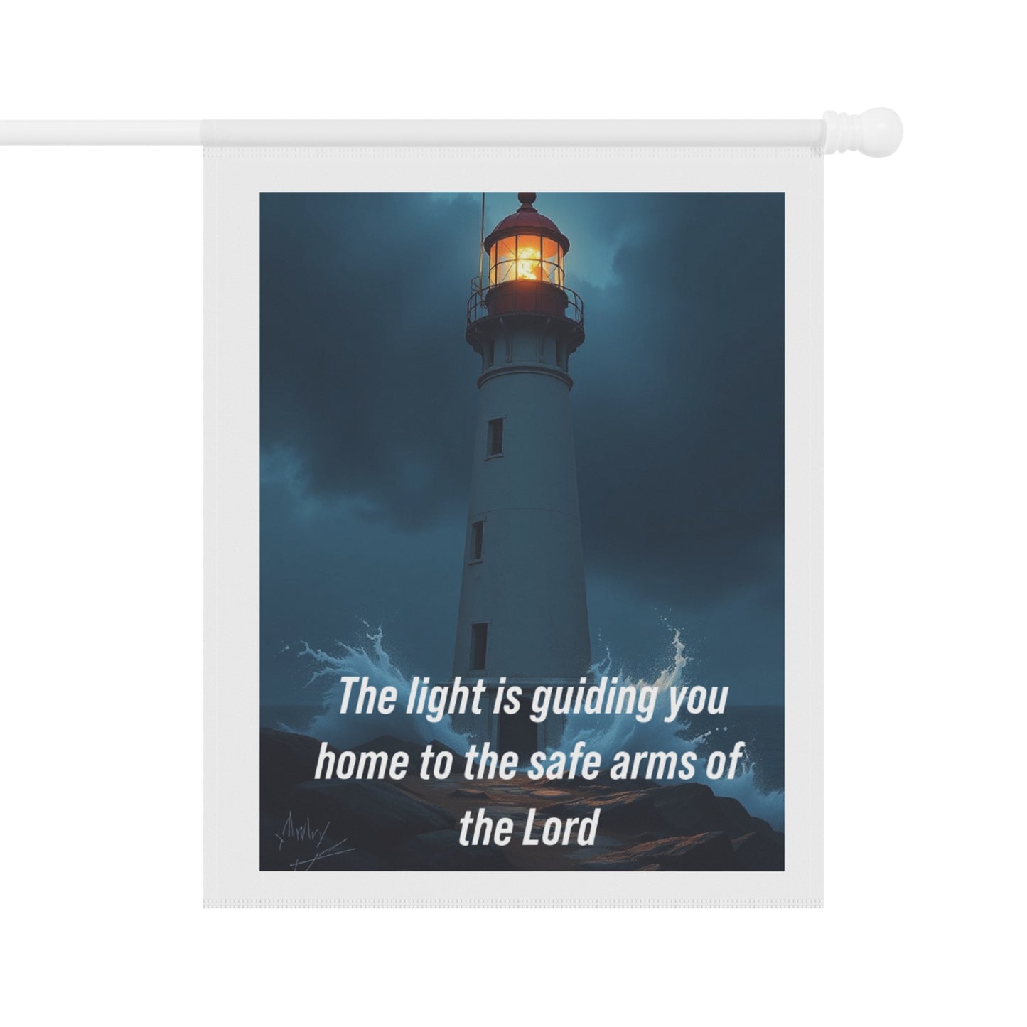Lighthouse Garden Flag - "The light is guiding you home to the safe arms of the Lord" Inspirational Yard Banner