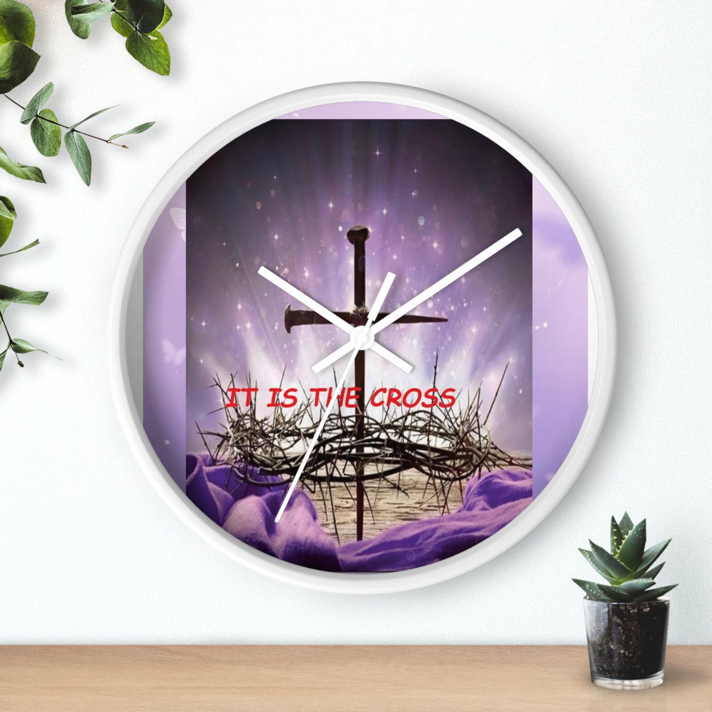 Christian Wall Clock — 'It Is The Cross' Inspirational Cross & Crown of Thorns Design