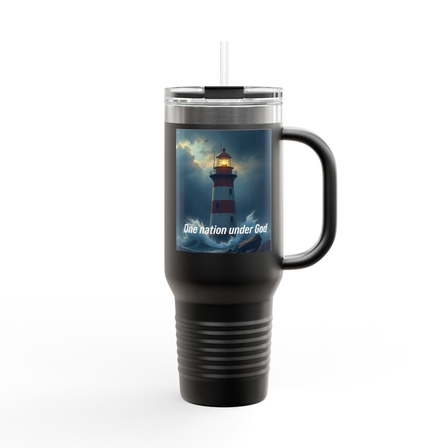 Travel Mug — Lighthouse "One Nation Under God" Insulated 40oz Tumbler