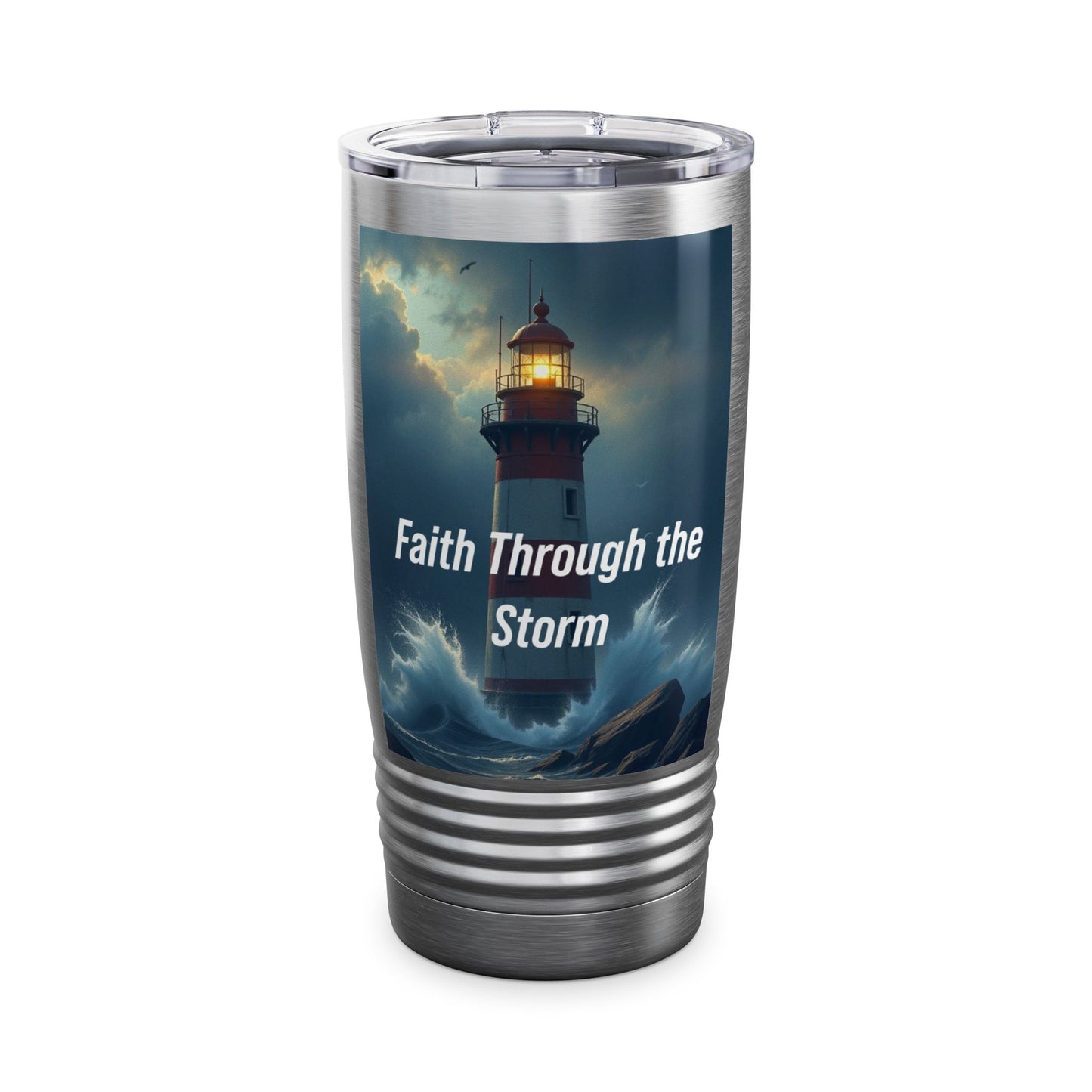 Faith Through the Storm 20oz Tumbler - Lighthouse Inspirational Travel Mug