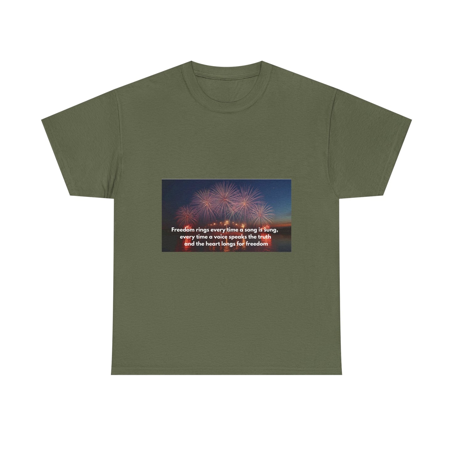 T-Shirt — Patriotic Fireworks Tee with 'Freedom Rings' Quote