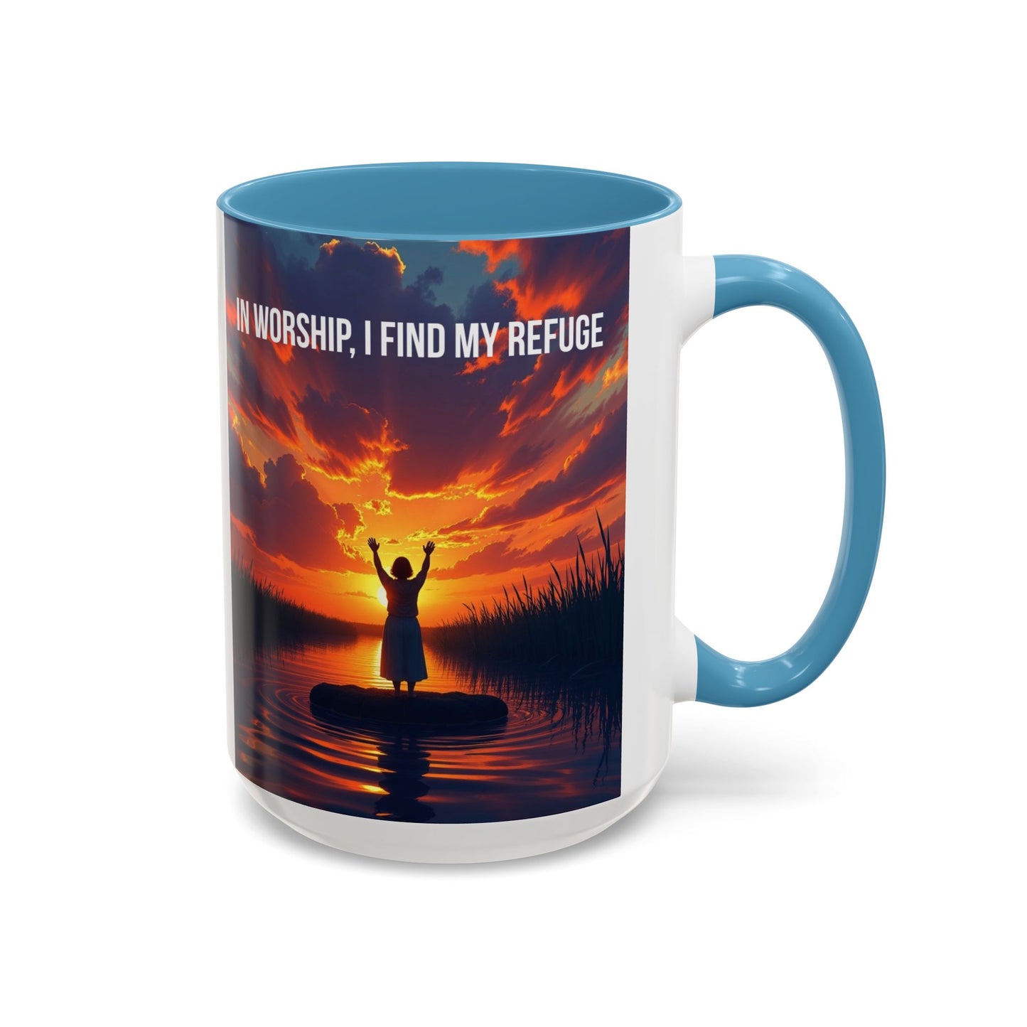 Inspirational Worship Coffee Mug - "In Worship, I Find My Refuge"