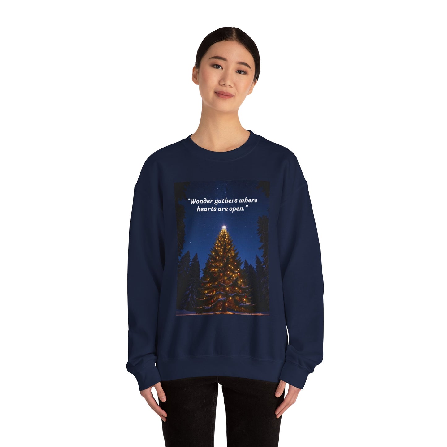 Cozy Holiday Crewneck Sweatshirt - "Wonder Gathers Where Hearts Are Open" - Perfect for Christmas, Gifts, Winter Wear, Casual Style   20