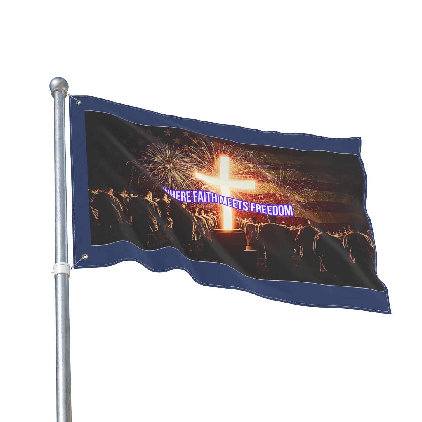 Christian Patriotic Flag – “Where Faith Meets Freedom” Double-Sided Outdoor Banner